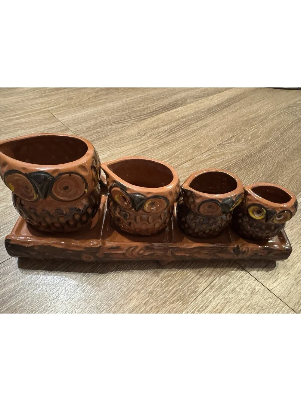 70'Ceramic Owl Measuring Cup Set 4pc w/ Holder Tray Brown/Black 1, 2/3, 1/2, 1/3